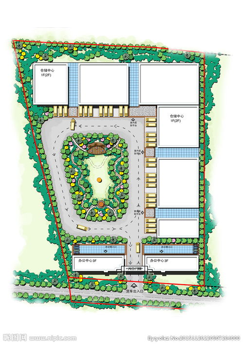 手繪景觀物流工廠平面圖彩平分層圖片